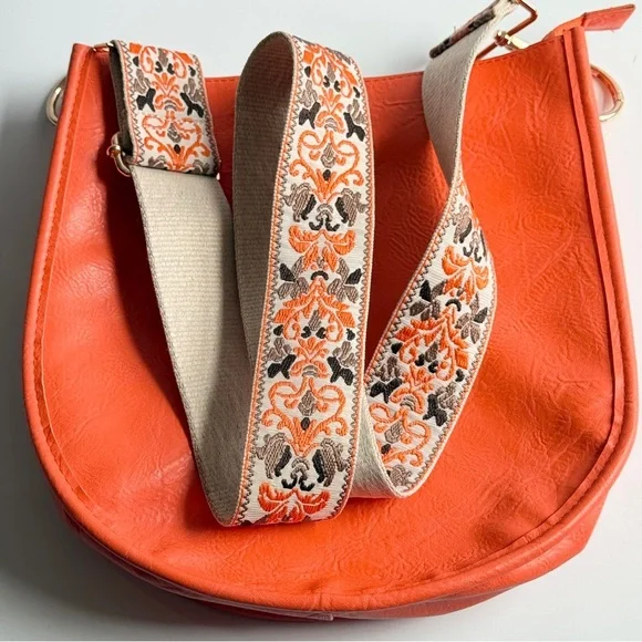 Ah • Adorned Orange Vegan Leather Shoulder Bag Boho Chic Crossbody Handbag - Picture 7 of 12